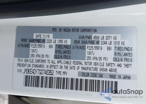 2016 Mazda Cx-5 Grand Touring z USA, uszkodzony, nr VIN JM3KE4DY7G0746352